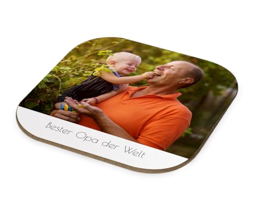 ORWO – Foto-Untersetzer selbst gestalten | 10 x 10 cm Untersetzer für Gläser | Kratzfest | vollflächig Bedruckt | abgerundete Ecken | 3 mm Hartfaserplatte | Made in Germany (Text, einzeln) von ORWONet