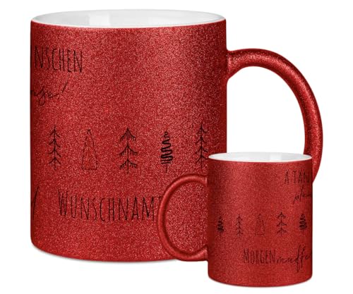 ORWO personalisierte Weihnachts-Glitzertasse mit Namen | 330 ml Tasse mit Glitzer und Wunschtext | Made in Germany | Hochwertige Keramik | Geschenkidee Weihnachten (Rot, Ä Tännschen) von ORWONet