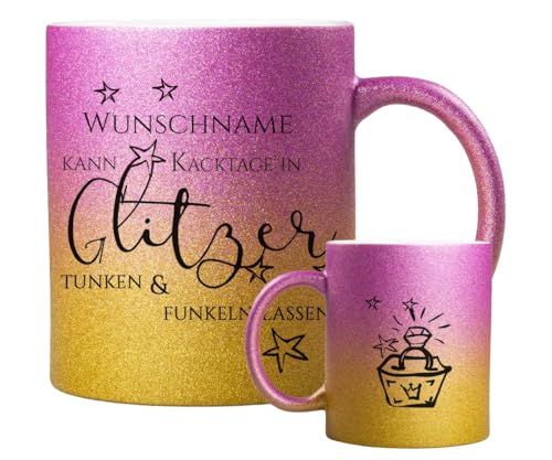 ORWONet ORWO – personalisierte Glitzertasse mit Namen | 330 ml Glitzer-Keramik-Tasse mit Spruch & Wunschnamen | Made in Germany | hochwertige Keramik (Pink-Gold, Kacktage funkeln) von ORWONet