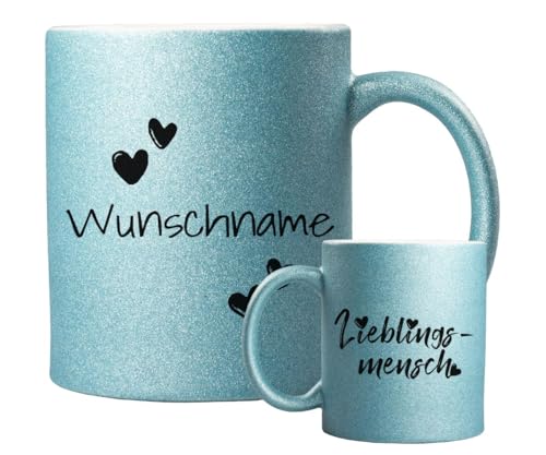 ORWONet ORWO – personalisierte Glitzertasse mit Namen | 330 ml Glitzer-Keramik-Tasse mit Spruch & Wunschnamen | Made in Germany | hochwertige Keramik (Hellblau, Lieblingsmensch) von ORWONet