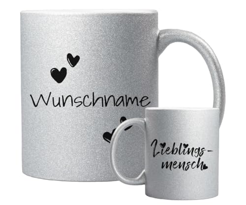 ORWONet ORWO – personalisierte Glitzertasse mit Namen | 330 ml Glitzer-Keramik-Tasse mit Spruch & Wunschnamen | Made in Germany | hochwertige Keramik (Silber, Lieblingsmensch) von ORWONet