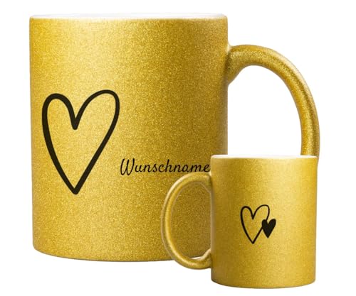 ORWONet ORWO – personalisierte Glitzertasse mit Namen | 330 ml Glitzer-Keramik-Tasse mit Spruch & Wunschnamen | Made in Germany | hochwertige Keramik (Gold, Hab' dich lieb) von ORWONet