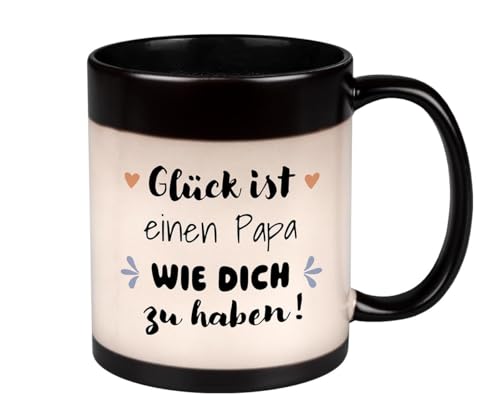 ORWONet personalisierte Zaubertasse mit Foto | 330 ml Zaubertasse gestalten | Farbwechseltasse: Foto wird durch Heißgetränk sichtbar | Magic Mug aus Keramik (Glück ist, innen schwarz) von ORWONet