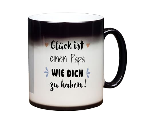 ORWONet personalisierte Zaubertasse mit Foto | 330 ml Zaubertasse gestalten | Farbwechseltasse: Foto wird durch Heißgetränk sichtbar | Magic Mug aus Keramik (Glück ist, innen weiß) von ORWONet