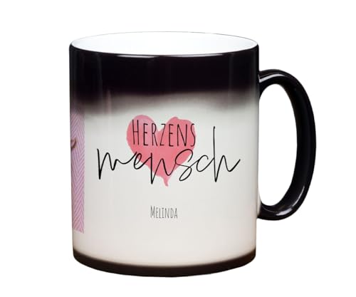 ORWONet personalisierte Zaubertasse mit Foto | 330 ml Zaubertasse gestalten | Farbwechseltasse: Foto wird durch Heißgetränk sichtbar | Magic Mug aus Keramik (Herzensmensch, innen weiß) von ORWONet