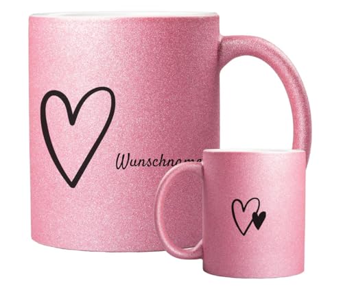 ORWONet ORWO – personalisierte Glitzertasse mit Namen | 330 ml Glitzer-Keramik-Tasse mit Spruch & Wunschnamen | Made in Germany | hochwertige Keramik (Rosa, Hab' dich lieb) von ORWONet