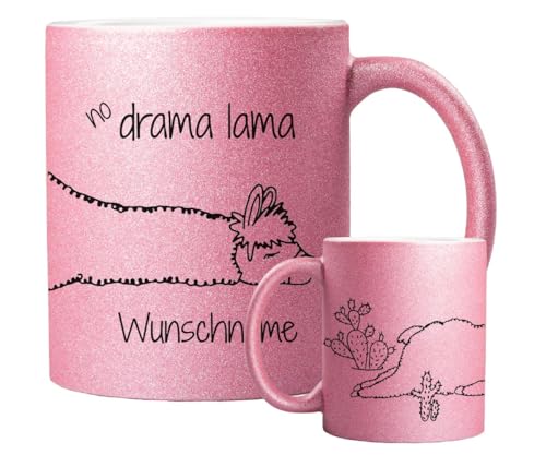 ORWONet ORWO – personalisierte Glitzertasse mit Namen | 330 ml Glitzer-Keramik-Tasse mit Spruch & Wunschnamen | Made in Germany | hochwertige Keramik (Rosa, No Drama Lama) von ORWONet