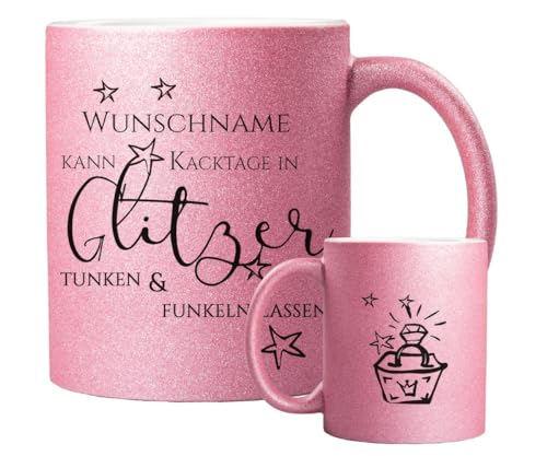 ORWONet ORWO – personalisierte Glitzertasse mit Namen | 330 ml Glitzer-Keramik-Tasse mit Spruch & Wunschnamen | Made in Germany | hochwertige Keramik (Rosa, Kacktage funkeln) von ORWONet