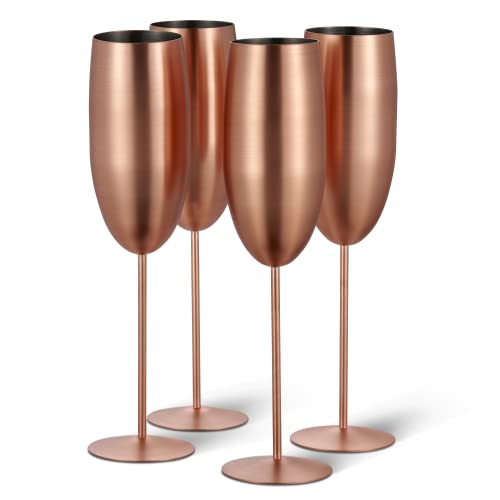 Oak & Steel - 4 Elegant Stainless Steel Rose Gold Matte Prosecco Flute Glasses, 285ml - Unbreakable Champagne Glass Gift Set for Home Bar, Weddings, Birthday Party von OS Oak & Steel ENGLAND