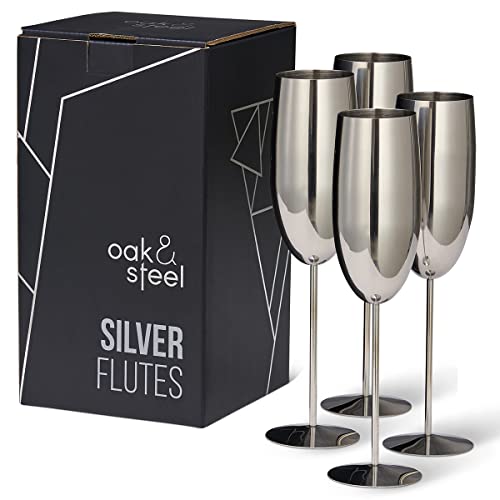 Oak & Steel - 4 Edelstahl Sektgläser (285ml), Champagner & Prosecco Gläser - Silber - Robust & Unzerbrechlich - Geschenkset für Geburtstage & Weihnachten von OS Oak & Steel ENGLAND