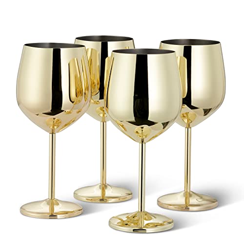 Oak & Steel - 4 Elegante Goldene Weingläser Aus Edelstahl, 500ml - Unzerbrechliches Partyglas-geschenkset Für Weihnachten Und Neujahr von OS Oak & Steel ENGLAND