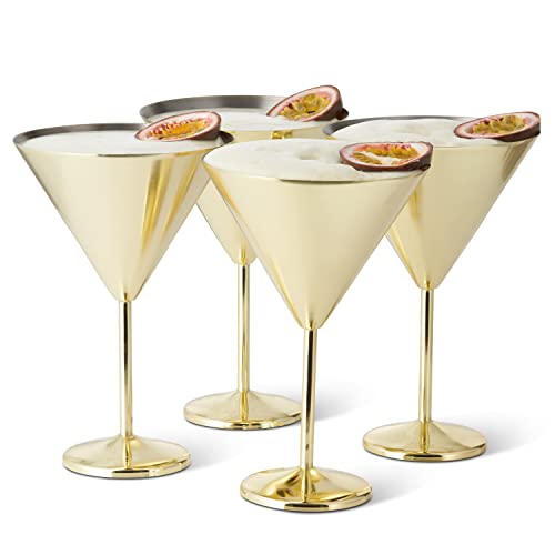 Oak & Steel - 4 Große Edelstahl Martini Cocktailgläser (XL 460ml) - Gold Matte - Robust & Unzerbrechlich - Geschenkset für Geburtstage & Weihnachten von OS Oak & Steel ENGLAND