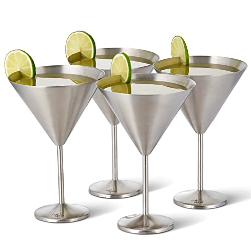 Oak & Steel - 4 Große Edelstahl Martini Cocktailgläser (XL 460ml) - Silber Matte - Robust & Unzerbrechlich - Geschenkset für Geburtstage & Weihnachten von OS Oak & Steel ENGLAND