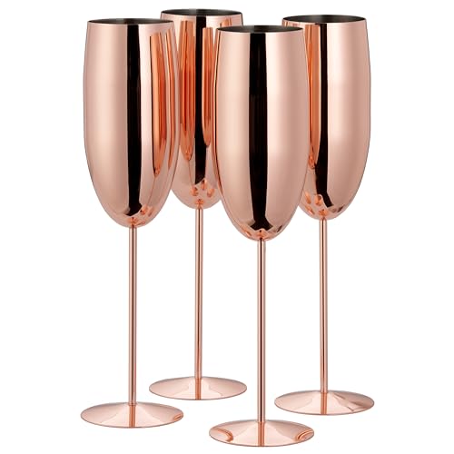 Oak & Steel - 4 Edelstahl Sektgläser (285ml), Champagner & Prosecco Gläser - Roségold/Kupfer - Robust & Unzerbrechlich - Geschenkset für Geburtstage, Hochzeiten & Weihnachten von OS Oak & Steel ENGLAND