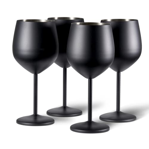 Oak & Steel - 4 Schwarze Weingläser Geschenkset - Edelstahl Bruchsichere Partygläser, 540ml von OS Oak & Steel ENGLAND