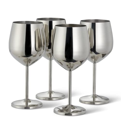 Oak & Steel - 4 Elegante Silberne Weingläser Aus Edelstahl, 500ml - Unzerbrechliches Kelchglas-geschenkset, Für Hochzeiten, Jahrestag, Geburtstagsfeier von OS Oak & Steel ENGLAND