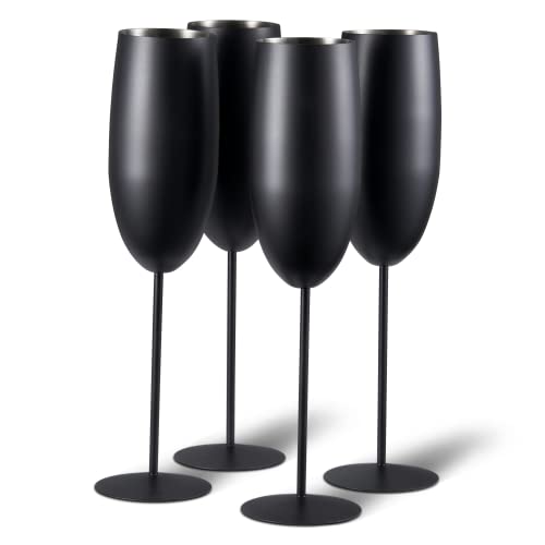 Oak & Steel - 4 Edelstahl Sektgläser Geschenkset (285ml), Champagner & Prosecco Gläser - Matte Schwarz - Unzerbrechlich - Halloween Tischdeko, Geschenkset für Weihnachten von OS Oak & Steel ENGLAND