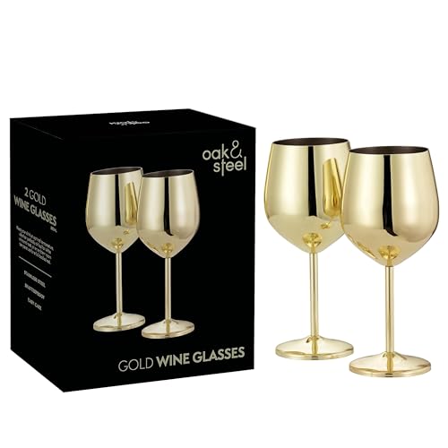 Oak & Steel - 6 Edelstahl-Weingläser, 520 ml - Weingläser für besondere Anlässe mit Geschenkbox (Gold) von OS Oak & Steel ENGLAND