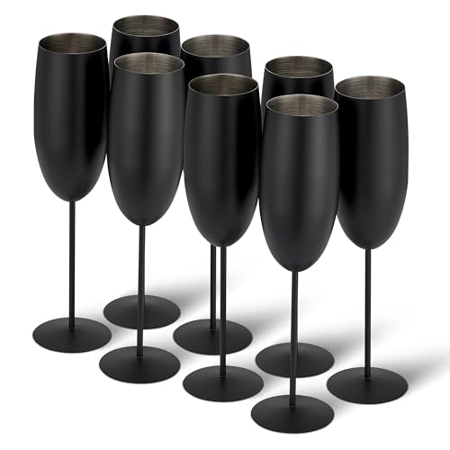 Oak & Steel - 8 Edelstahl Sektgläser Geschenkset (285ml), Champagner & Prosecco Gläser - Matte Schwarz - Unzerbrechlich - Halloween Tischdeko, Geschenkset für Weihnachten von OS Oak & Steel ENGLAND