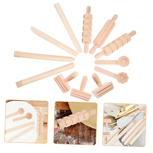 OSALADI 1 Satz Präge Töpfer Strukturwalzen Ton Polymer Struktur Modellierwalzen Für DIY Dekorationswalze Prägewalzenstab DIY Bastelbedarf Töpferwerkzeuge Holz 12 Stück von OSALADI