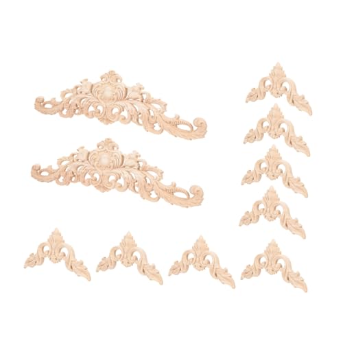 OSALADI 10 Stück Teiliges Holzornamente Möbel Applikationen Handgeschnitzte Holzdeko für Türen Schränke Wände Vielseitig Klebbar Natürliche Holzfarbe zum Bemalen und Basteln Geeignet von OSALADI