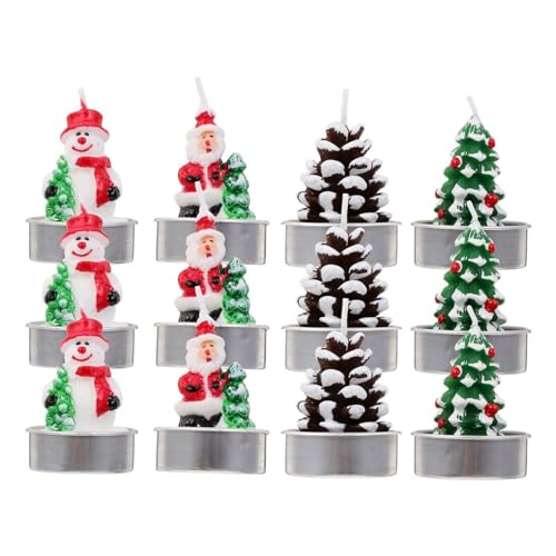 OSALADI 12Pcs Weihnachtskerzen Handgemachte Zarte Kerze Teelichter Weihnachtsmänner Schneemann Tannenzapfen Weihnachtsbaum für Home Party Dekoration von OSALADI