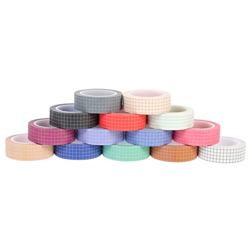 OSALADI 14 Rollen Dekoratives Klebeband mit Karomuster DIY Washi Tape für Scrapbooking Tagebuch und Bastelarbeiten Vielseitig Einsetzbar Einfach Abziehbar und Designs von OSALADI