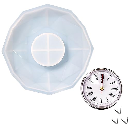 OSALADI 1Satz Uhrförmige Silikonform für DIY Polygonale Epoxidharzform mit Silberner Uhr und Clips für Handwerksprojekte und von OSALADI