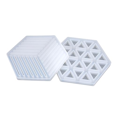 OSALADI 2 Stück Silikonform Teiliges für Sechseckige Untersetzer Diy Epoxidharz Fondant Hohles Design Streifen Lebensmittelechtes Silikon Hitzebeständig für Bastelprojekte von OSALADI
