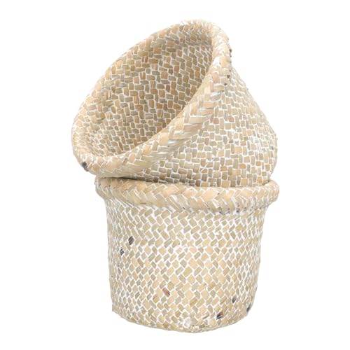 OSALADI 2 Stück Teiliges Seegras Geflochtener Aufbewahrungskörbe Vintage Stil Stapelbare Dickwandige Papierkörbe mit Rutschfester Basis Multifunktionale Woven Trash Holder für Zuhause von OSALADI