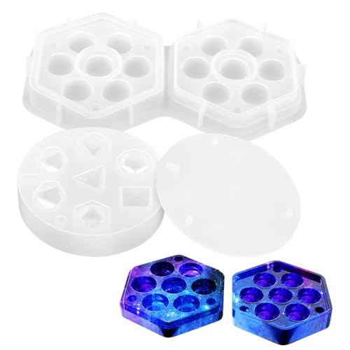 OSALADI 2 Stück Teiliges Silikon Resin Formset für Würfelherstellung Stabile Diy Gießformen mit Würfel und Sechseckigen Designs Aufbewahrungsbox für Vielseitiges Basteln von OSALADI