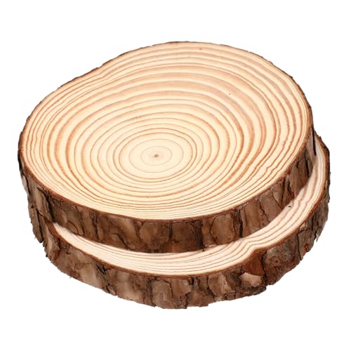 OSALADI 2 Stück Unbehandelte Holzscheiben Ø mit Natürlicher Rinde Rustikale Baumscheiben für Bastelarbeiten Bemalbare Holzrundlinge als Deko und DIY Holzuntersetzer von OSALADI