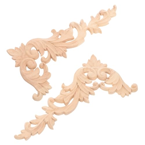 OSALADI 2 Stück Unbemalte Holzapplikationen Klassische Geschnitzte Möbelornamente für Schränke Türen Betten Vielseitige DIY Holzdekoration Robust Elegant von OSALADI