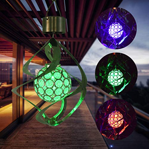 OSALADI 2 Stücke Solar Windspiel LED Farbwechsel Hängende Licht Dekorative Solarbetriebene LED Wind Spinner Licht für Outdoor Garten Hof Rasen Balkon (Silber) von OSALADI