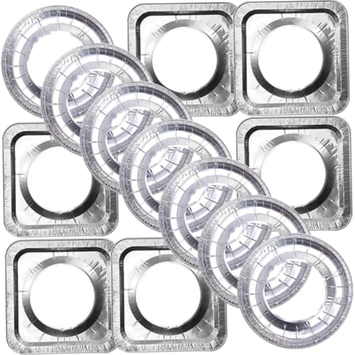 OSALADI 20 Stück Teiliges Aluminiumfolie Herd Abdeckungen Verstärkte Hitzebeständige Gasherd Schutzmatten Antihaftbeschichtet Zuschneidbar für Verschiedene Herdplatten Einfach zu Reinigen von OSALADI