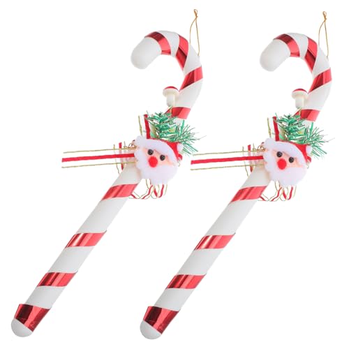 OSALADI 2stücke Zuckerstangen Für Baum Gedrehte Krücke Aus Kunststoff Mit Weihnachtsmann-schleifenanhängern Zum Aufhängen Für Weihnachts-baumschmuck Und Feiertagsdeko von OSALADI