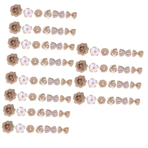 OSALADI 3 Sätze Teiliges Set Natur Jute Blumen Mit Mini Leinen Schleifen Und Spitze Dekoration Für DIY Hochzeiten Weihnachten Und Partys Holzfarb Stil 24 Stück * 3 von OSALADI