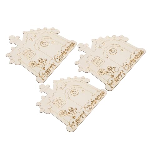 OSALADI 3 Stück Teiliges Unbemalte Weihnachts-holzornamente Hausform mit Aufhängeschnur DIY Holzanhänger für Weihnachtskranz Bastelprojekte Vielseitig Bemalbare Holzplatten für von OSALADI