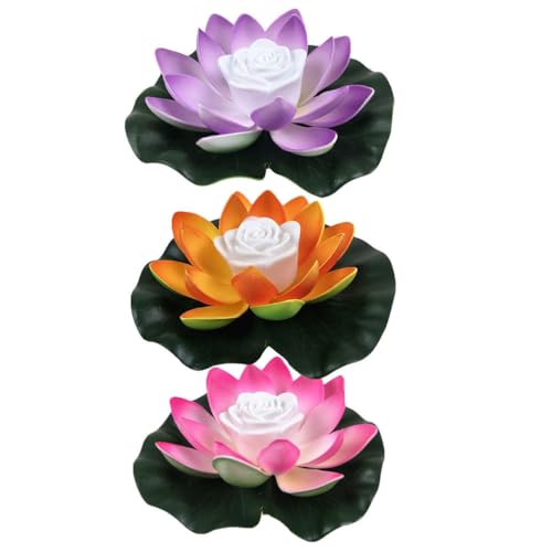 OSALADI 3 Stücke LED Lotus Laterne Künstliche Seerosen Schwimmende Blumen Lotusblume Lotusblüte Lotusblatt Kerzen Licht Teichleuchte Teichlicht für Pool Teich Garten Deko Beleuchtung von OSALADI
