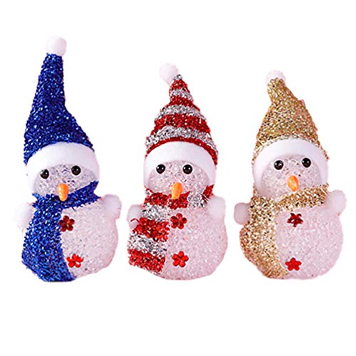 OSALADI 3 Stücke LED Schneemann Figur Nachtlicht Dekofigur Weihnachtsdeko Beleuchtung Weihnachten Tischdeko Beleuchtet für Xmas Dekoration Feengarten Deko Weihnachtsgeschenke(Zufällige Farbe) von OSALADI