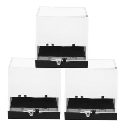 OSALADI 3 Teilige Schmuckvitrine Durchsichtige Probenbox Aufbewahrung Transparente Kleine Mineralienvitrine Mineralienprobenbox Quadratische Vitrine Kunststoff Schwarz von OSALADI