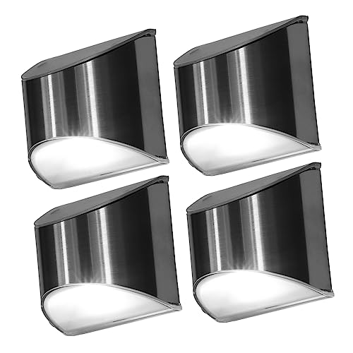 OSALADI 4 Stück Dekorative Lichter Wand Nachtlicht Solar-zaunlampe Wandleuchte Mit Solarenergie Solarlampe Für Den Garten Wandmontierte Solarleuchte Rostfreier Stahl Taschenlampe Haushalt von OSALADI
