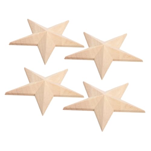 OSALADI 4 Stück Holzapplikationen Fünfzackiger Stern Geschnitzte Massivholz-onlays Unbehandelt für Möbel-dekoration DIY Holzverzierung für Schrank Tür Büro und Zuhause von OSALADI