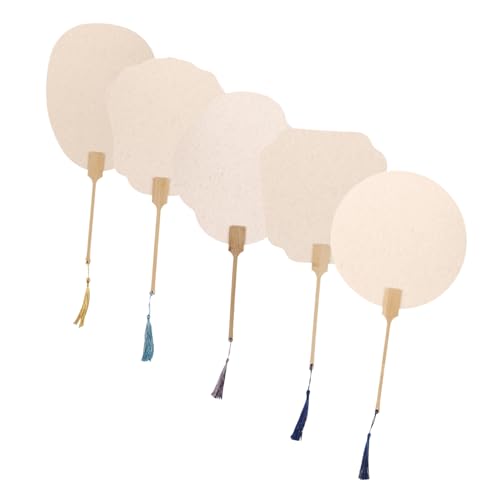 OSALADI 5 Stück Palastlüfter Handbemalte Runde Lüfter Hochzeit Karikatur Blanko-Papier-Fans Leerzeichen Runden Fan-Handheld-Papier Klein Taschentuch Handwerk Tragbare Ventilatoren Hölzern von OSALADI