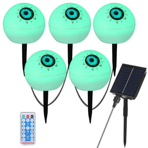 OSALADI 5Er-Pack Halloween-Solar-Gartenleuchten Mit Fernbedienung Für Den Außenbereich Solar-Augäpfel-Lichter Halloween-Wegelampen Für Hof Terrasse Wegdekor Rot+Grüne Lampe von OSALADI
