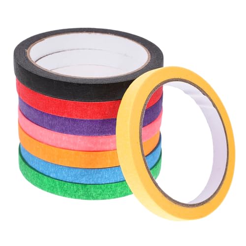 OSALADI 8 Rollen Bunte Maskierbänder Papier Klebeband für Malerei Basteln und Beschriftung für Zuhause Schule Rot Schwarz Gelb Grün Orange Hellblau Rosa von OSALADI