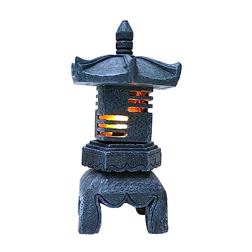 OSALADI Buddha-pagode Solarlampengarten Pagodenlaternen Im Freien Pagodengartenstatue Japanische Steinlaterne Pagode Im Freien Zen- Solarlicht Harz Landschaftslichter Draussen von OSALADI