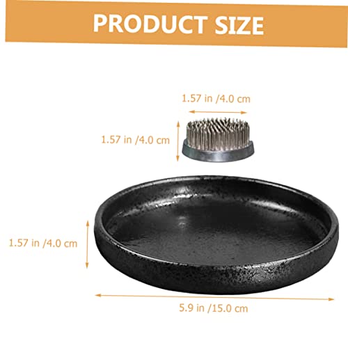 OSALADI Keramik Blumensteckigel Mittelgroße Runde Vase mit Japanischem Kenzan für Ikebana Floristenbedarf Langlebig Wiederverwendbar Praktische Blumendekoration von OSALADI