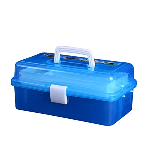 OSALADI Nagelkunst Werkzeugkasten Transparente Tragbare Aufbewahrungsbox mit DREI Schichten für Maniküre für Professionelle und Private Nutzung Blau von OSALADI