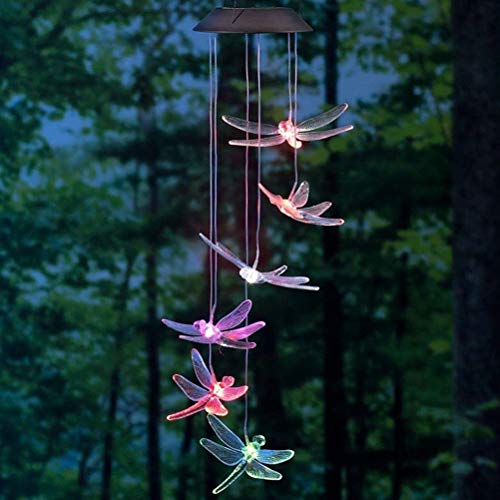 OSALADI Solar-Windspiel Libelle Mobile LED Licht Farbwechsel für Hof, Garten, Windspiel, Lampe, Zubehör, Heimdekoration (zufällige Farbe) von OSALADI